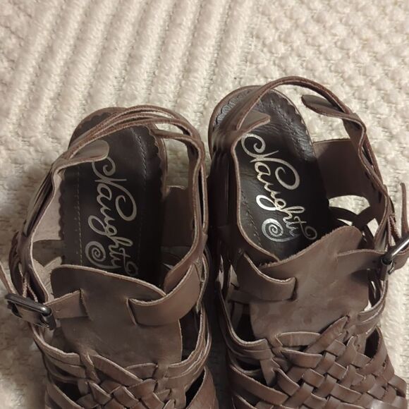 Naughty Monkey Dually Noted Women's Size 8.5 M Taupe Leather Wedge Sandals - Picture 3 of 8